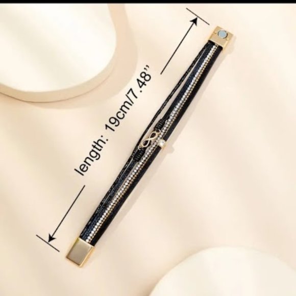 Bohemian Multilayer Black PU Leather Wrap Bracelet - Magnetic Clasp - Picture 2 of 3